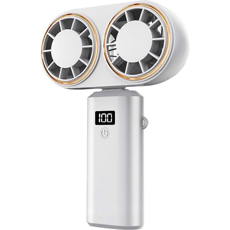 Tragbarer Ventilator Mit Usb-aufladung, Zwei Lüfter, Digitalanzeige, Wiederaufladbarer Akku (weiß)