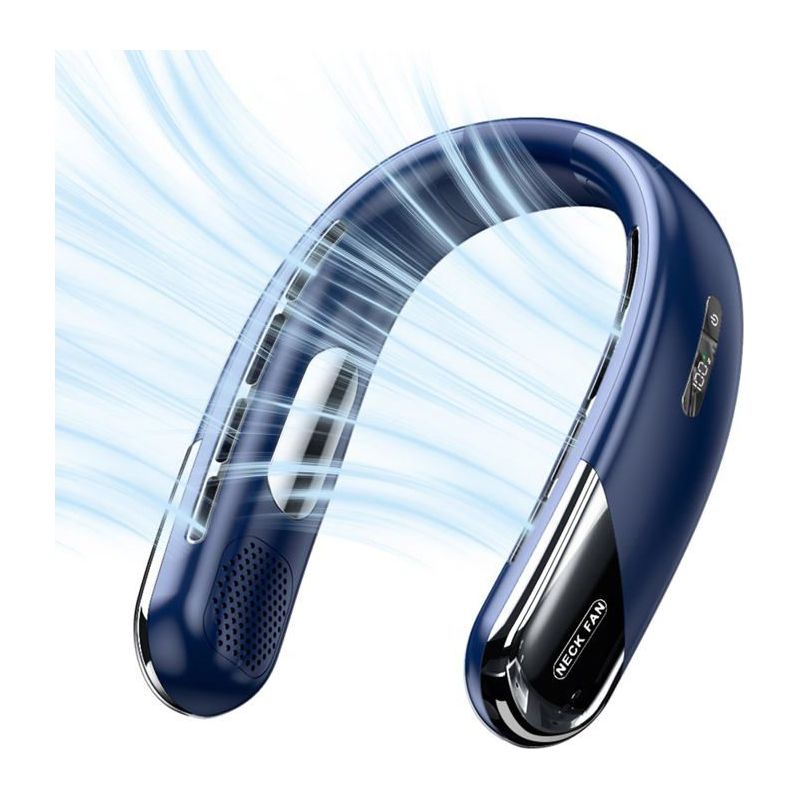 Lüfterblattloser Nackenventilator, Leise, 5 Geschwindigkeitsstufen, Wiederaufladbar, Ideal Für Reisen Und Sport, Blau