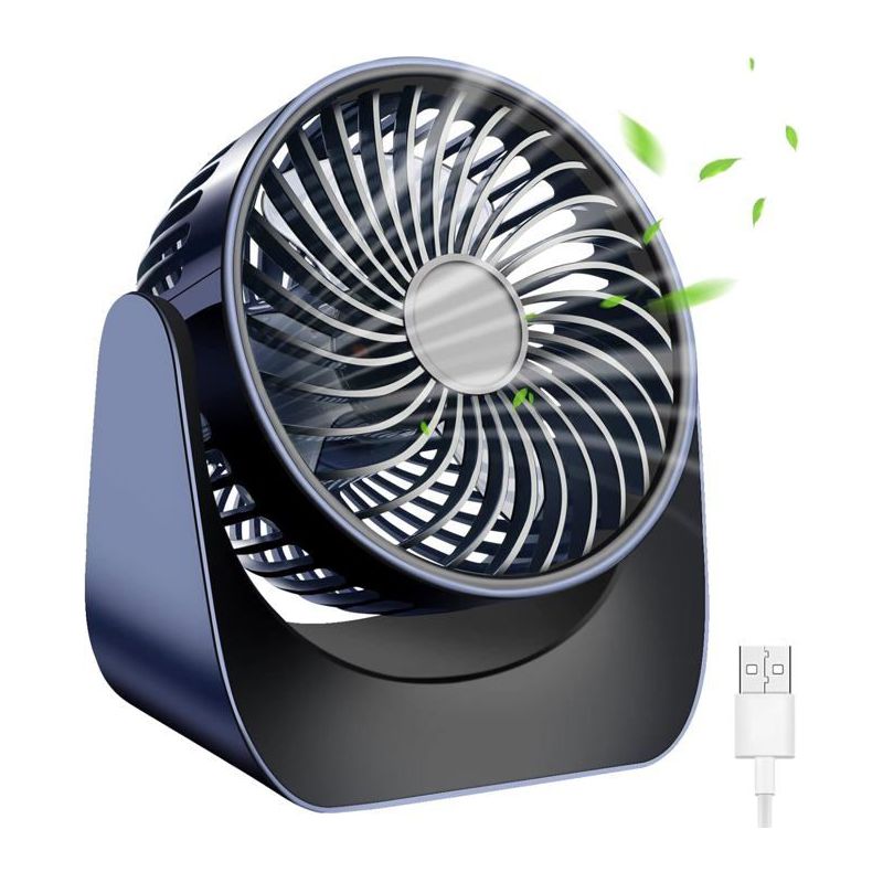 Mini-usb-ventilator Mit 360°-drehung, Leise, Kleiner Tischventilator, 3 Geschwindigkeitsstufen, Dunkelblau