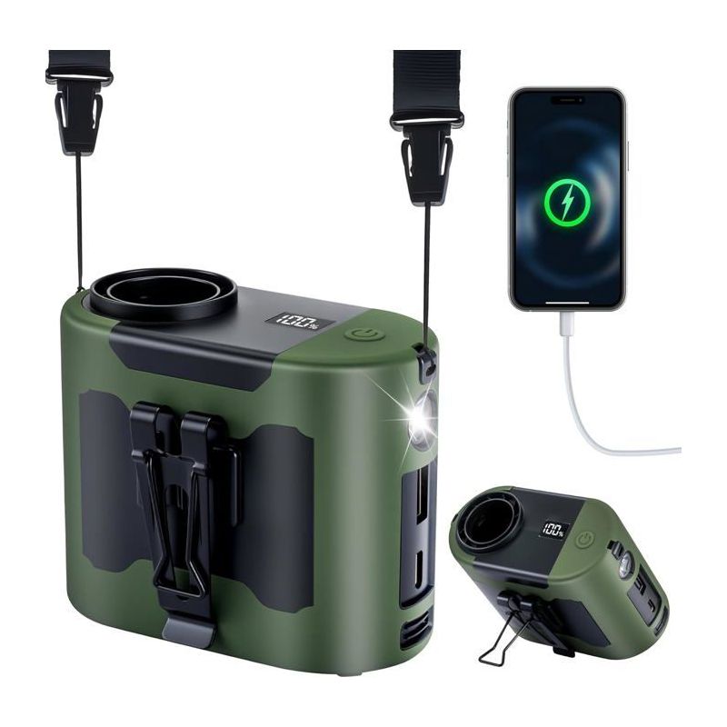 Tragbarer Ventilator, 10.000 Mah, 40 Stunden Akkulaufzeit, 5 Geschwindigkeitsstufen, 16.000 U/min, Mit Led-licht Und Nackenventilator (grün)