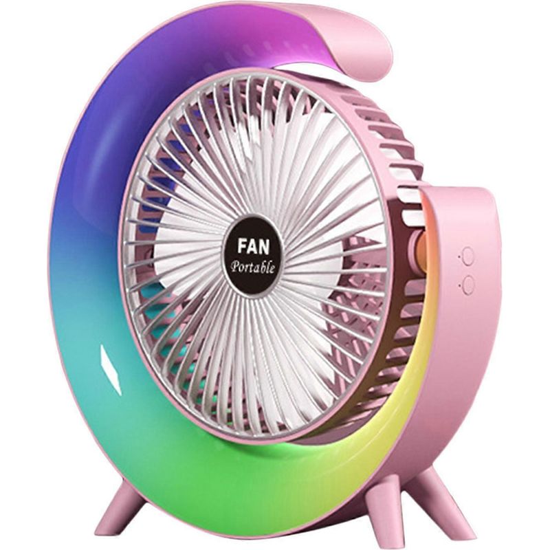 Tragbarer 3-stufiger Tischventilator Mit Licht, 180° Verstellbarer Neigung, Usb-anschluss, Klein Und Leise, Ideal Für Den Sommer (rosa).