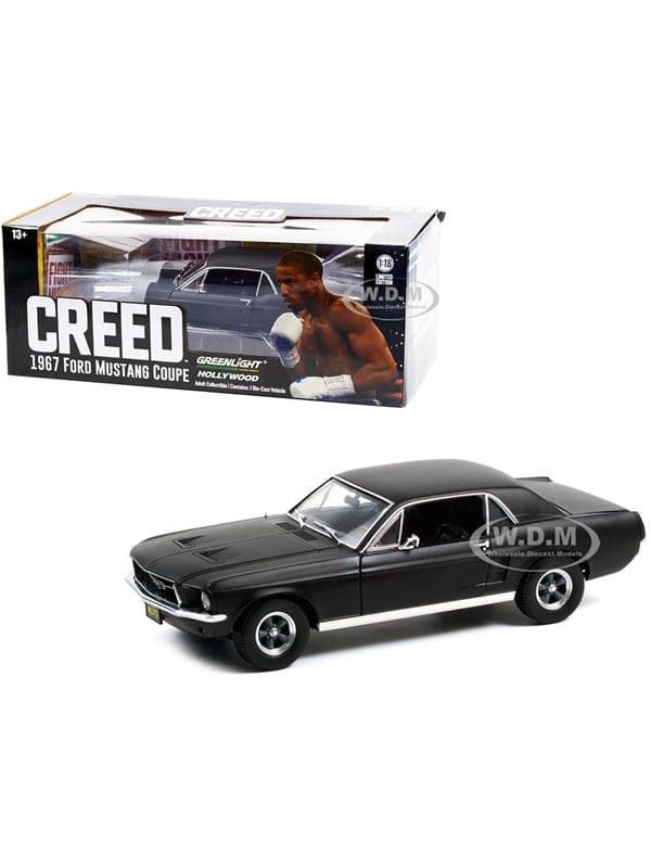 Greenlight 1967 Ford Mustang Coupe Matt Black Adonis Creeds Creed 2015 Movie 1:18 Scale Diecast Model Car