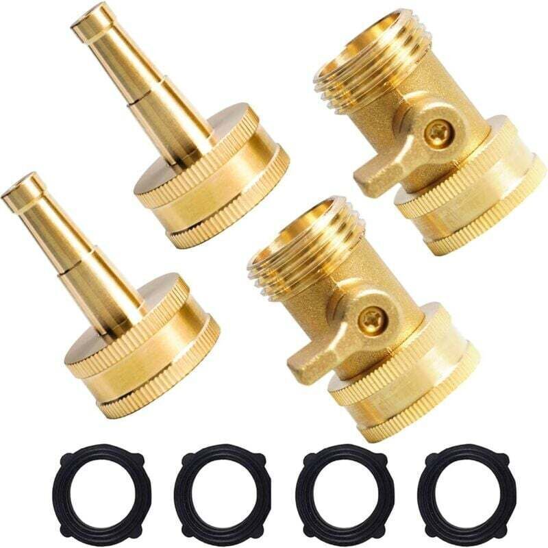 Set Mit 2 Robusten Messingdüsen Mit 3/4"-ght-absperrventilen Für Gartenschläuche Und Autowaschanlagen, Inklusive 4 Gummidichtungen