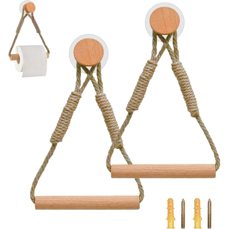 2er-pack Vintage-toilettenpapierhalter – Rustikale Handtuchringe Aus Holzseil Für Küche Und Bad