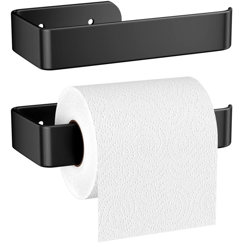 2-teiliger 16 Cm Toilettenpapierhalter, Matte Aluminiumlegierung, Wandmontage, Mit Schrauben, Stabiler Schwarzer Toilettenpapierhalter