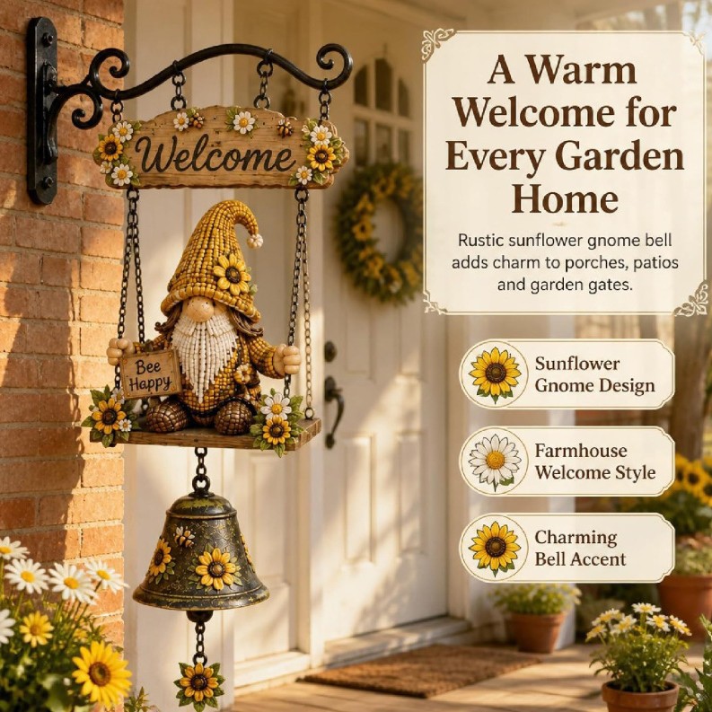 1 Zwerg-windspiel Mit Biene Und Sonnenblume – Handgefertigtes Windspiel Aus Kunstharz, Landhausstil, Ideal Für Veranda, Terrasse, Garten Oder Zaun, Perfektes Geschenk Für Gartenliebhaber (gelb)