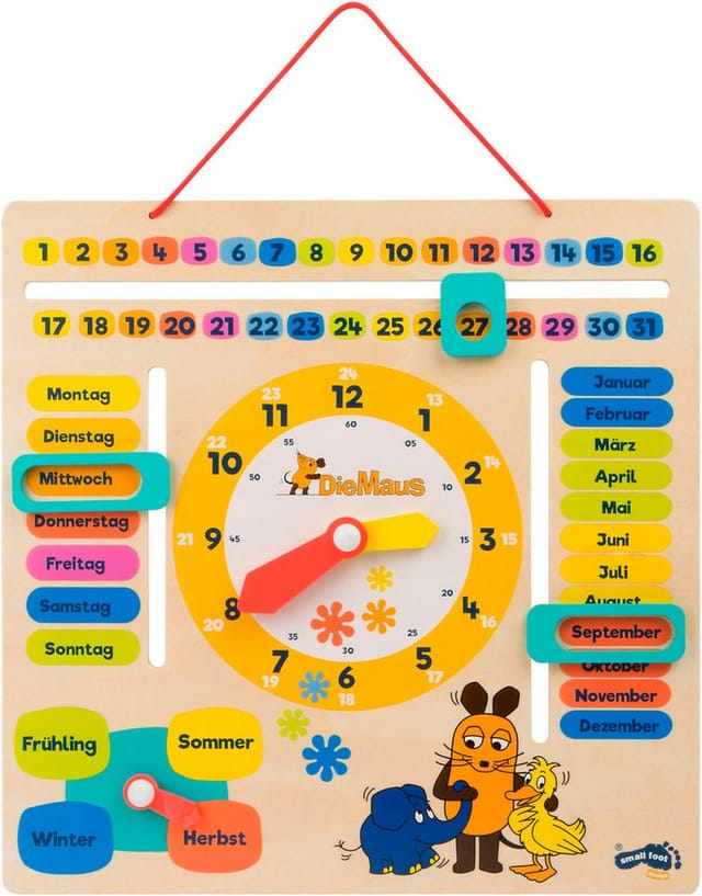 Small Foot - Wooden Learning Board Watch Clock Mouse - German language