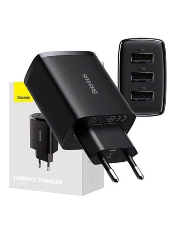 Baseus Compact Quick Charger 3x USB 17W (Black)