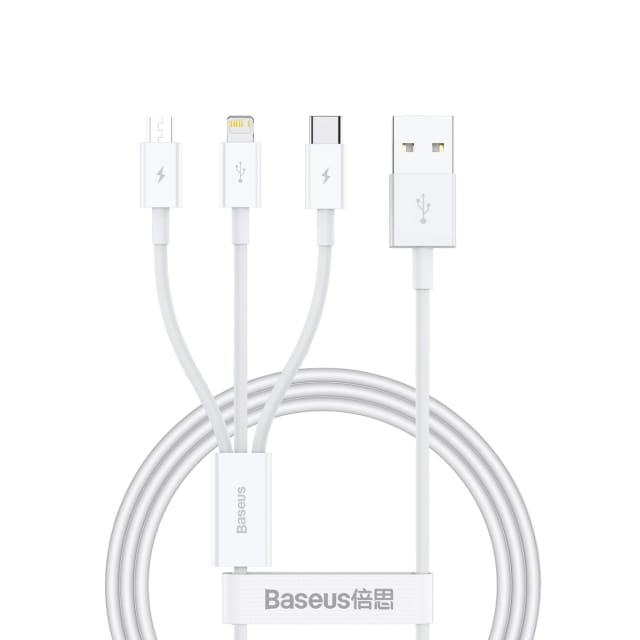 Baseus Quick Charge USB to M+L+C Superior Data 3.5A 0.5m (White)