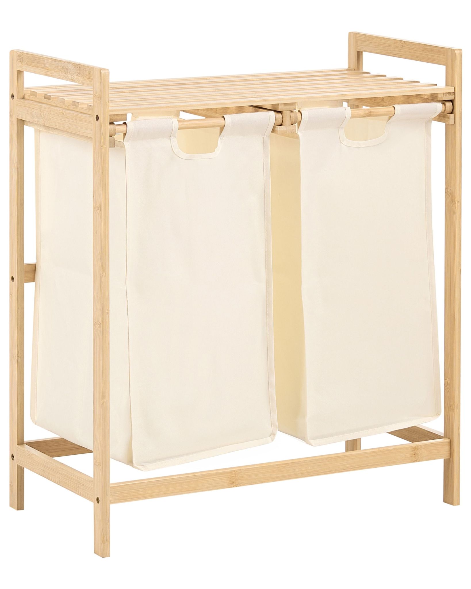 Wäschekorb 2er Set Mit Ablage Azufrera Bambus Hellbraun / Weiß 70 L