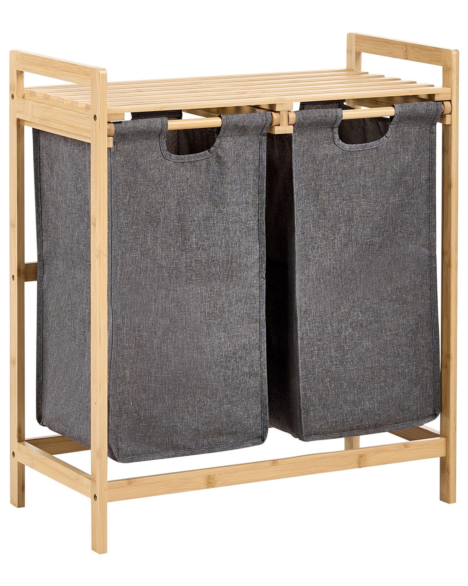 Wäschekorb 2er Set Mit Ablage Azufrera Bambus Hellbraun / Grau 70 L
