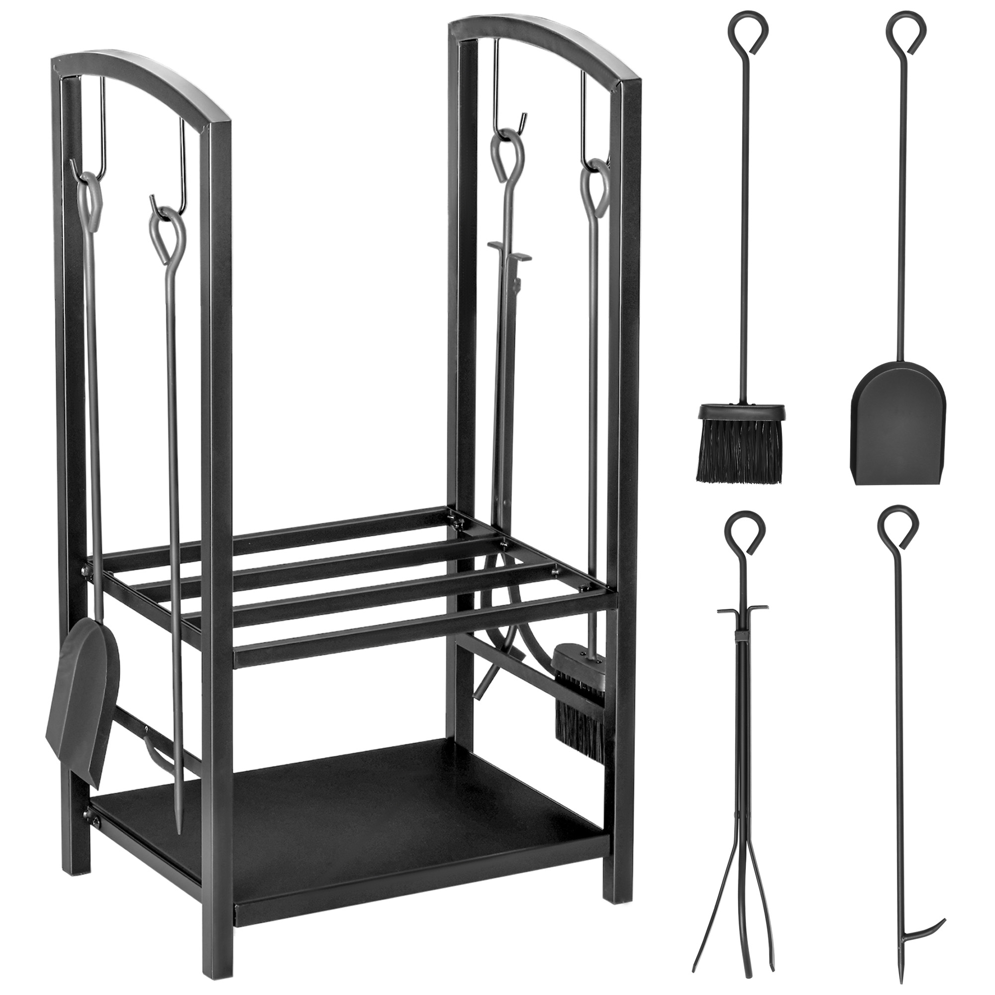 Kaminholzregal Metall 40 X 30 X 74,5 Cm Brennholzregal Stapelhilfe Stahlrahmen Bis 100kg Kaminholzunterstand Outdoor Holzregal Feuerholzregal Für Garten Terrasse Außen Schwarz - Outsunny