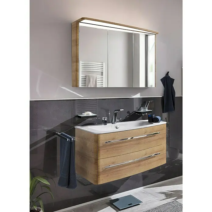 Lanzet Classico Badmöbel-Set CL10RWBC (99,2 cm, Berg Eiche, Farbe Griff: Chrom, Rechts)