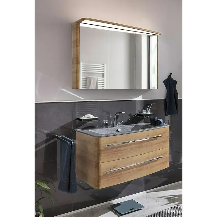Lanzet Classico Badmöbel-Set CL10RMBC (99,2 cm, Berg Eiche, Farbe Griff: Chrom, Rechts)
