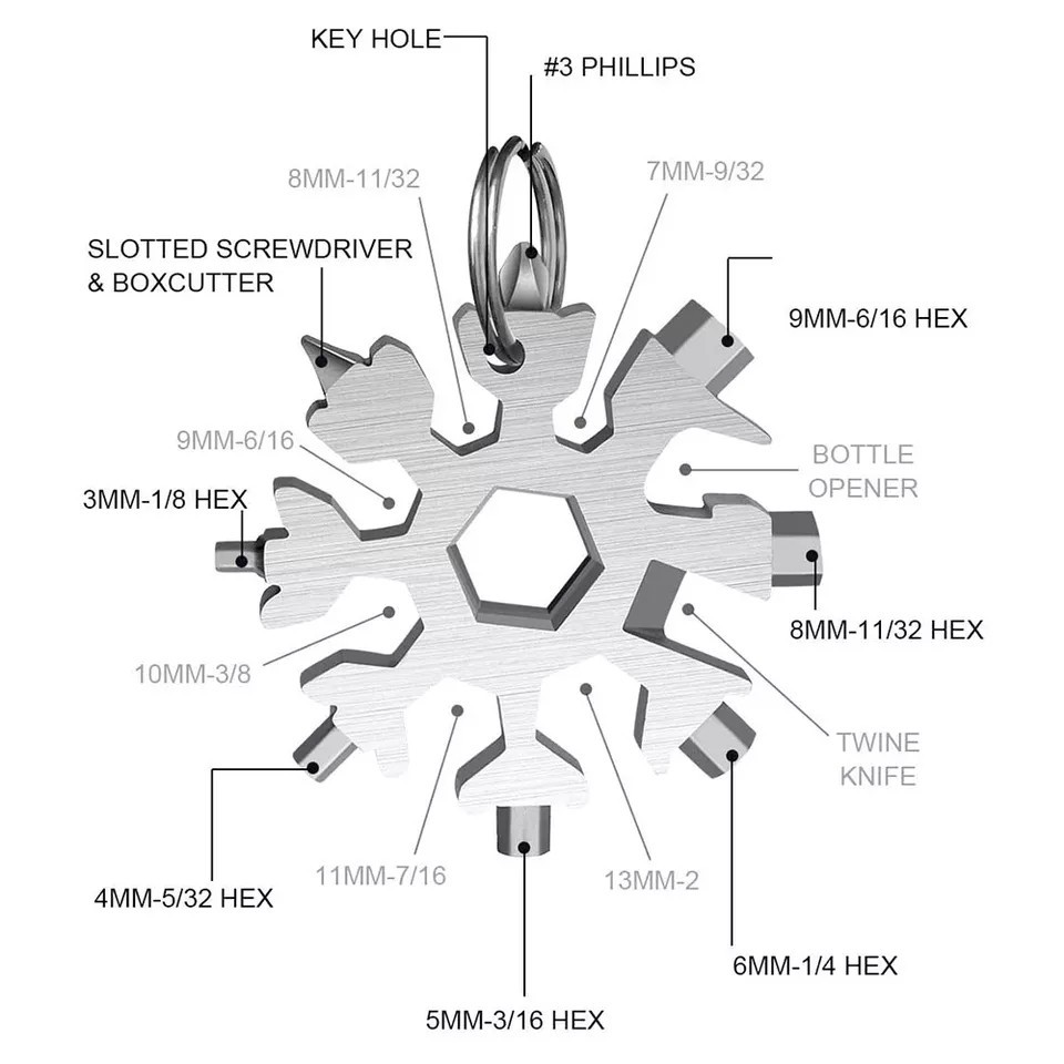 Multifunktionswerkzeug 18-in-1 Fahrrad Multitool Werkzeug Schneeflocke Metall