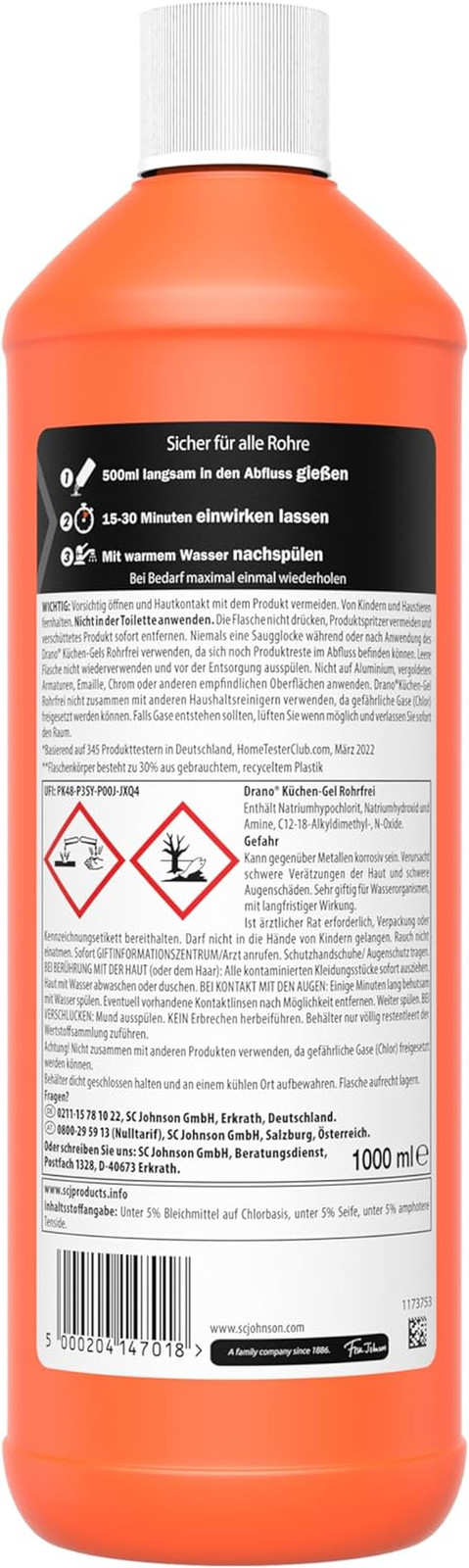Drano Küchen-Gel Rohrreiniger Rohrfrei Abflussreiniger Verstopfungen Küche 1 L Bild 2