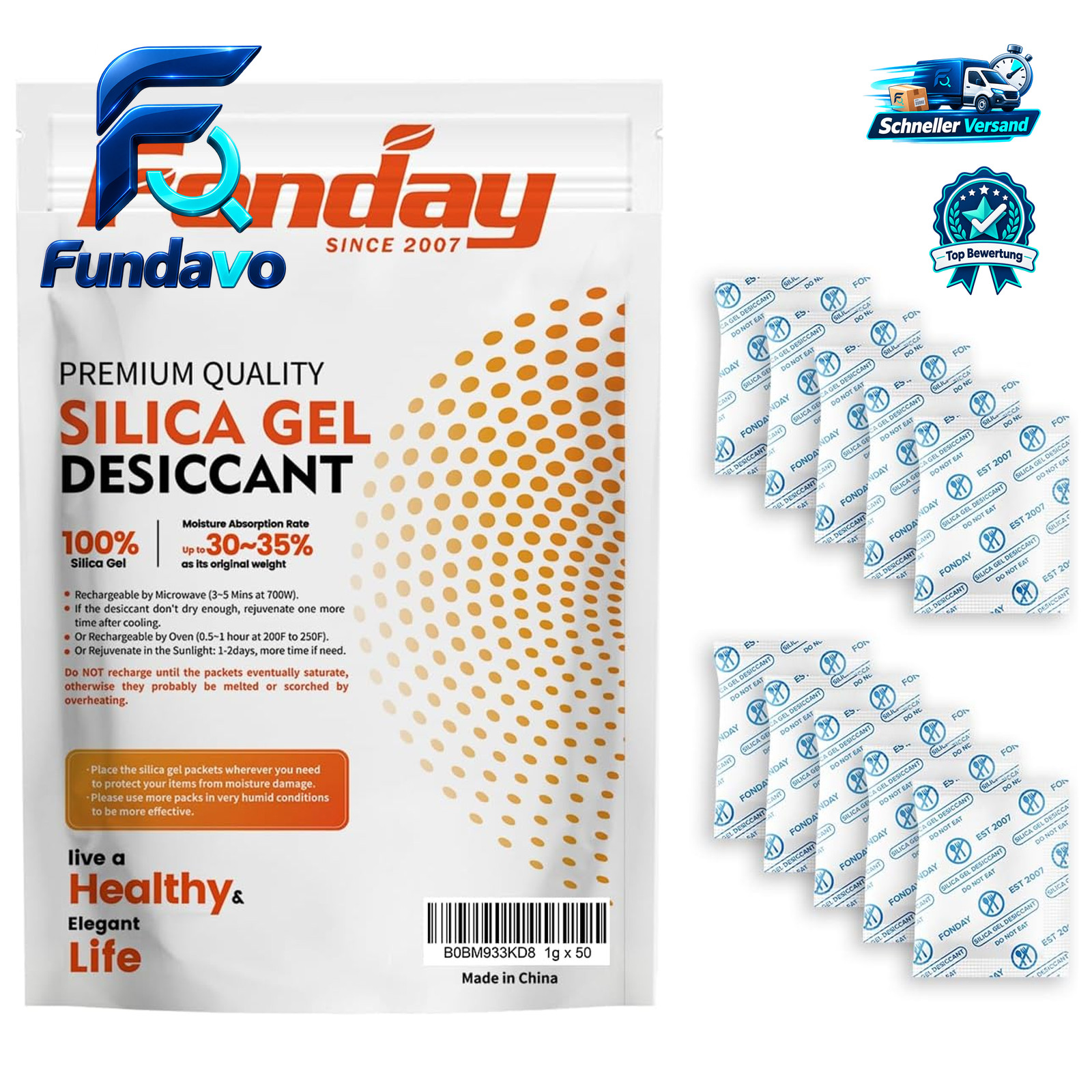 1Gram 50Packets Fonday Food Grade Silica Gel Desiccant Packs