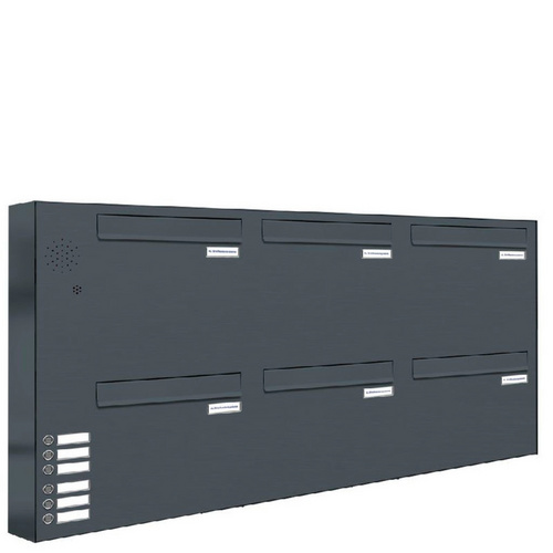 AL BRIEFKASTENSYSTEME Briefkasten, Parteien: 6, Zaundurchwurf, BxHxT: 130,0 x 68,4 x 11,6 cm - grau