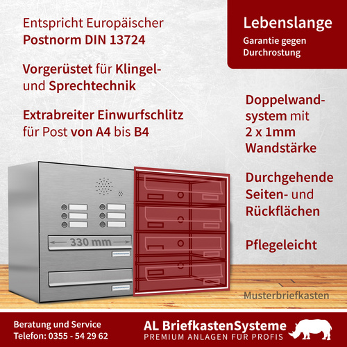 AL BRIEFKASTENSYSTEME Briefkasten, Parteien: 10, Zaundurchwurf, BxHxT: 153,159 x 80,5 x 27,5 cm - silberfarben Bild 3