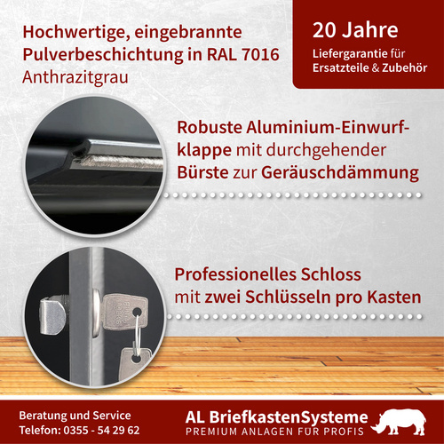 AL BRIEFKASTENSYSTEME Briefkasten, Parteien: 6, Zaundurchwurf, BxHxT: 153,152 x 68,4 x 11,6 cm - grau Bild 3