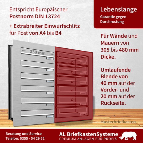 AL BRIEFKASTENSYSTEME Briefkasten, Parteien: 12, Mauerdurchwurf, BxHxT: 153,421 x 69,0 x 48,0 cm - silberfarben Bild 3