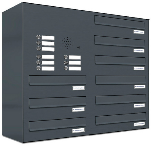 AL BRIEFKASTENSYSTEME Briefkasten, Parteien: 9, Zaundurchwurf, BxHxT: 153,381 x 69,0 x 27,5 cm - grau