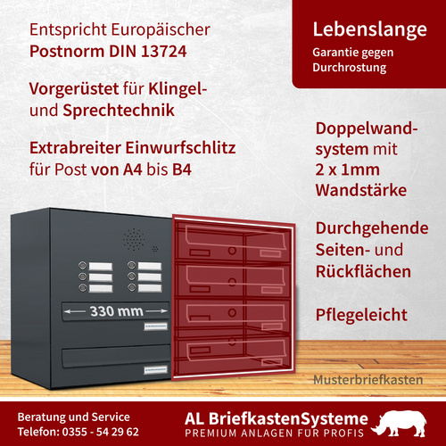 AL BRIEFKASTENSYSTEME Briefkasten, Parteien: 9, Zaundurchwurf, BxHxT: 153,381 x 69,0 x 27,5 cm - grau Bild 4