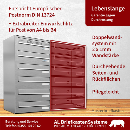 AL BRIEFKASTENSYSTEME Briefkasten, Parteien: 12, Zaundurchwurf, BxHxT: 153,509 x 46,0 x 27,5 cm - silberfarben Bild 4