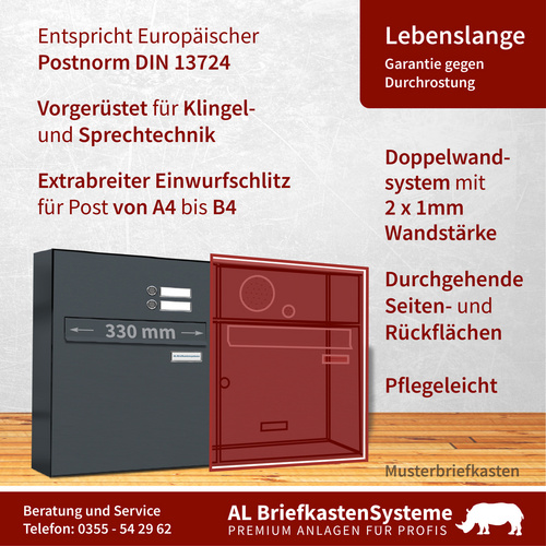 AL BRIEFKASTENSYSTEME Briefkasten, Parteien: 5, Zaundurchwurf, BxHxT: 76,8 x 102,6 x 11,6 cm - grau Bild 4
