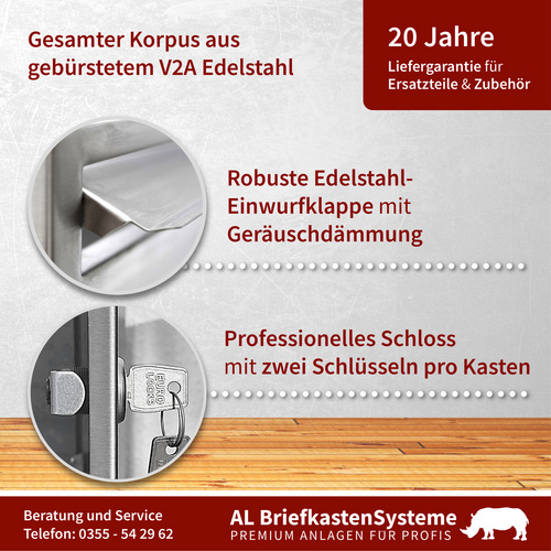 AL BRIEFKASTENSYSTEME Briefkasten, Parteien: 12, Mauerdurchwurf, BxHxT: 115,2 x 46 x 48,0 cm - silberfarben Bild 3