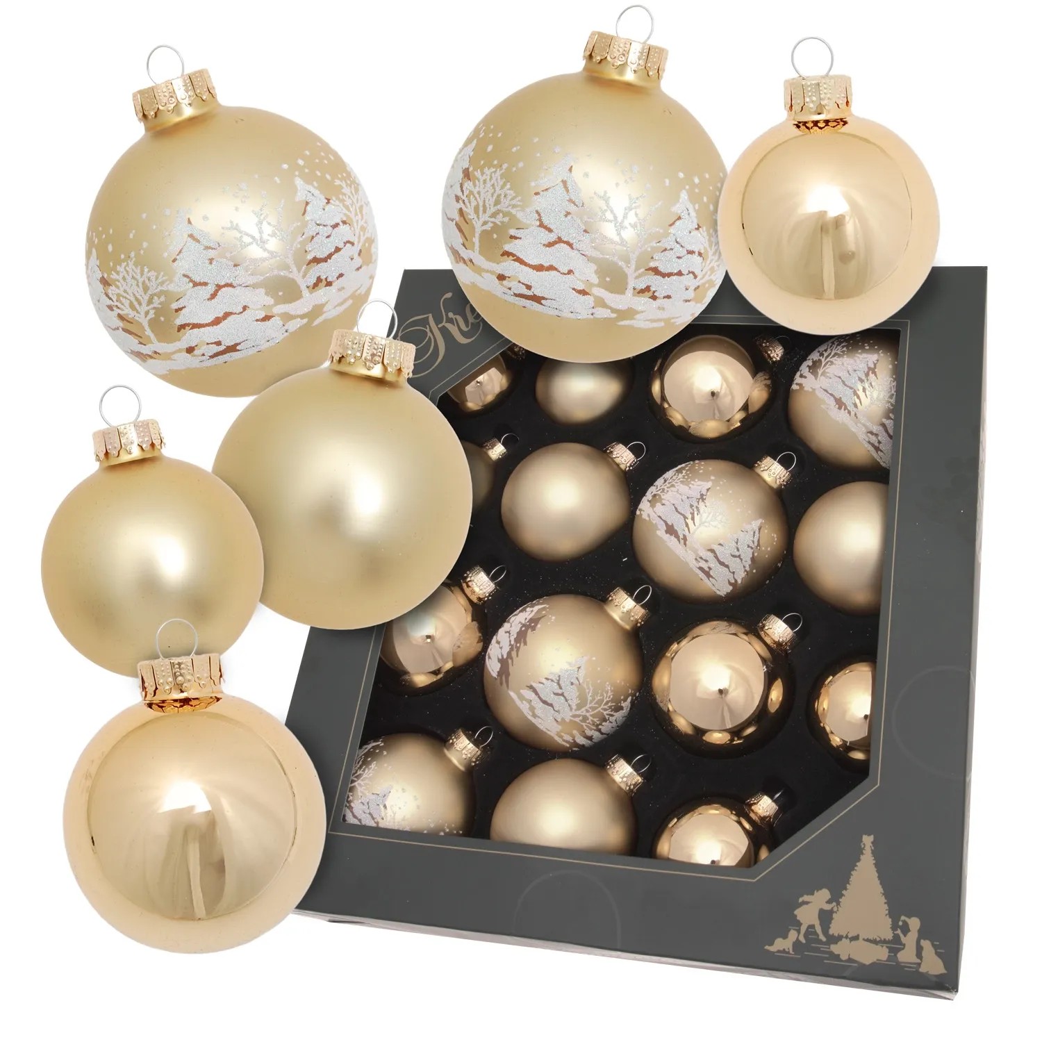 Krebs Glas Lauscha Weihnachtskugeln Gold Waldset 16-tlg. 5-7cm