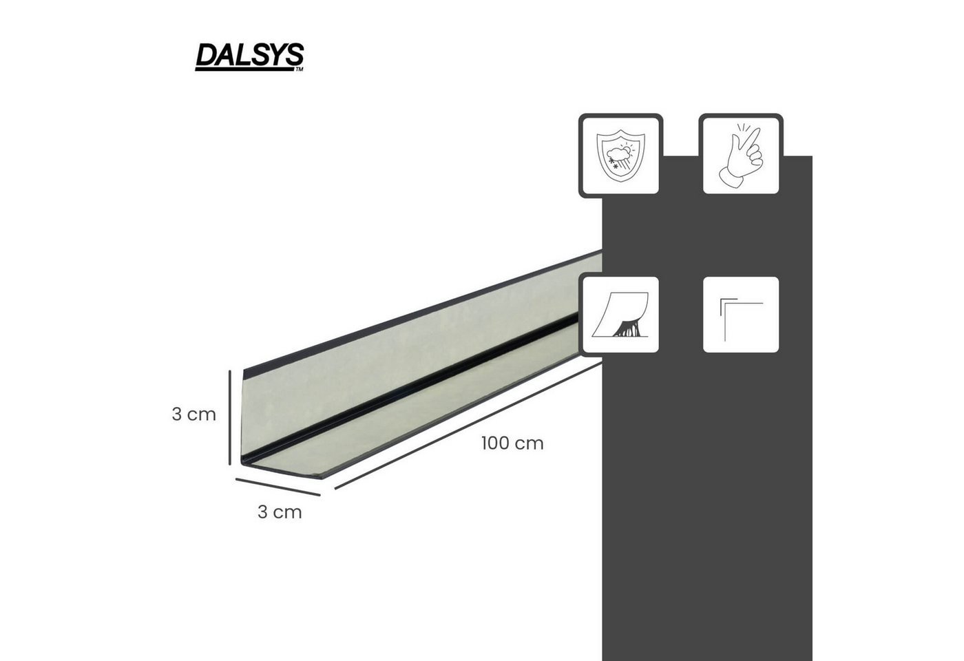 Dalsys Winkelprofil Selbstklebend 100cm x 30mm x 30mm PVC Schwarz Eckwinkel