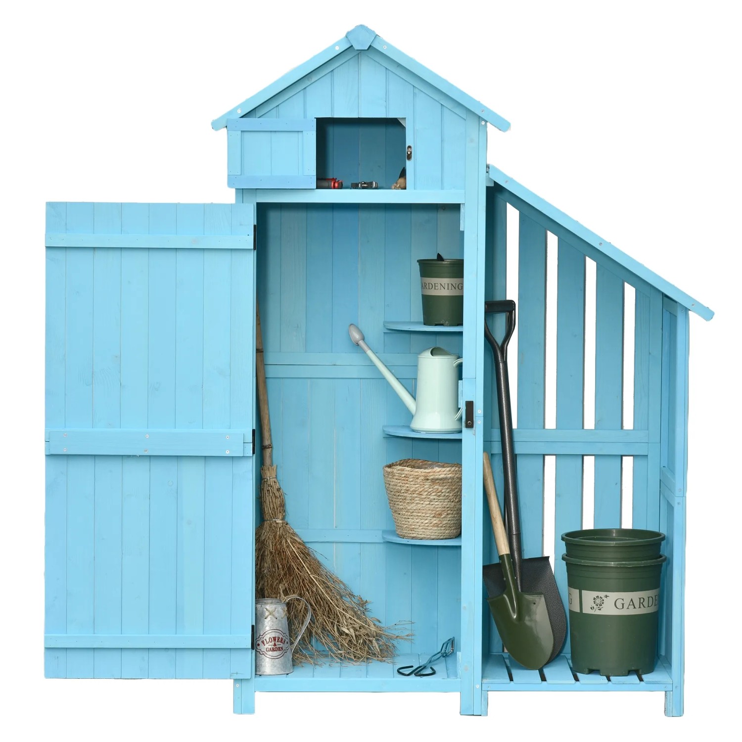 Outsunny Gerätehaus Tannenholz Himmelblau 130L x 54,5B x 180H cm