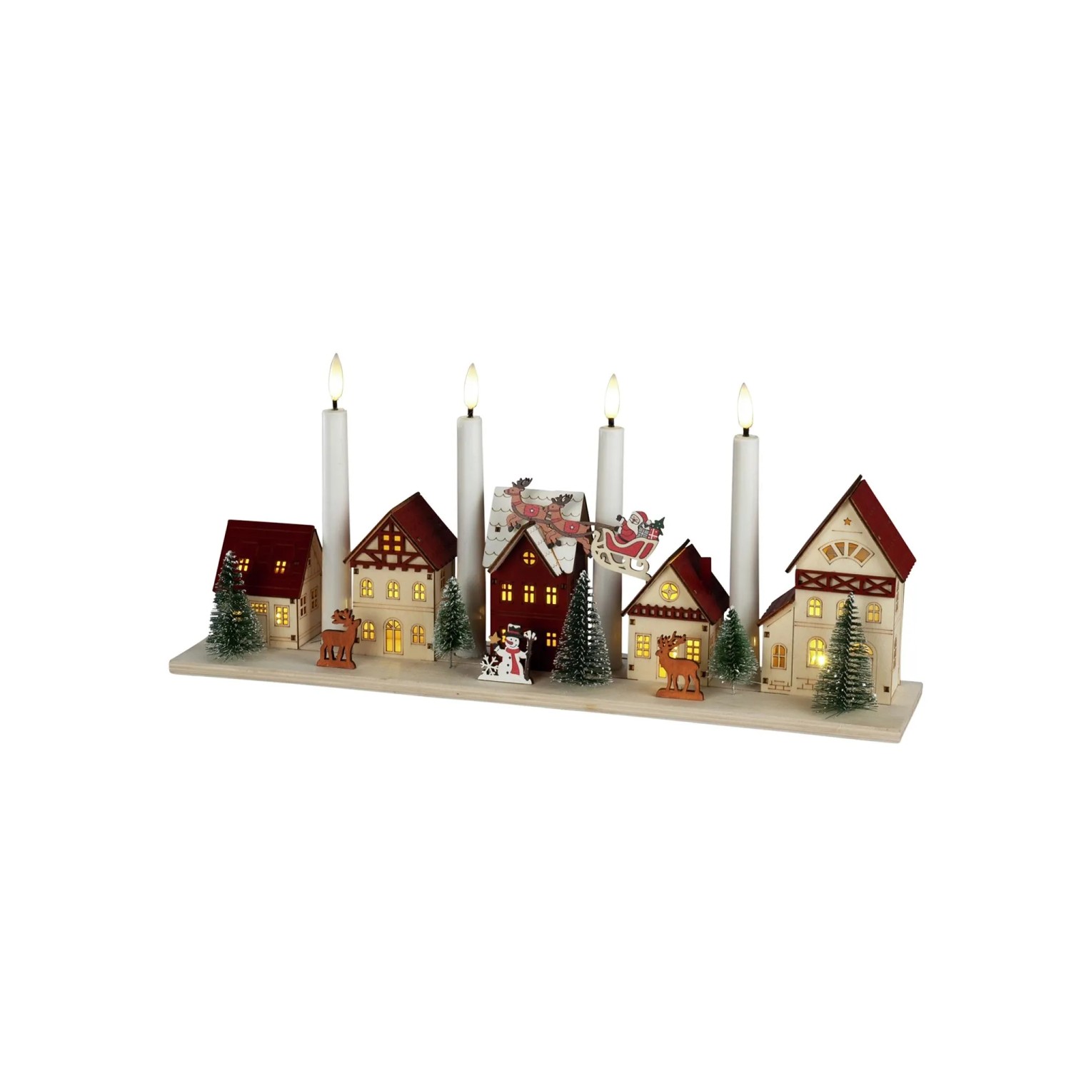 Konstsmide Holzsilhouette Miniaturhäuser mit 9 Warmweißen LEDs für Innen Natur
