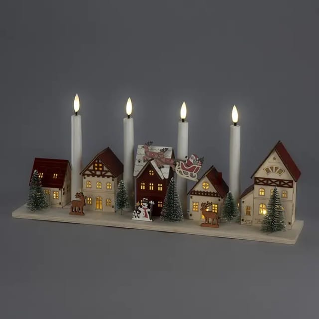 Konstsmide Holzsilhouette Miniaturhäuser mit 9 Warmweißen LEDs für Innen Natur