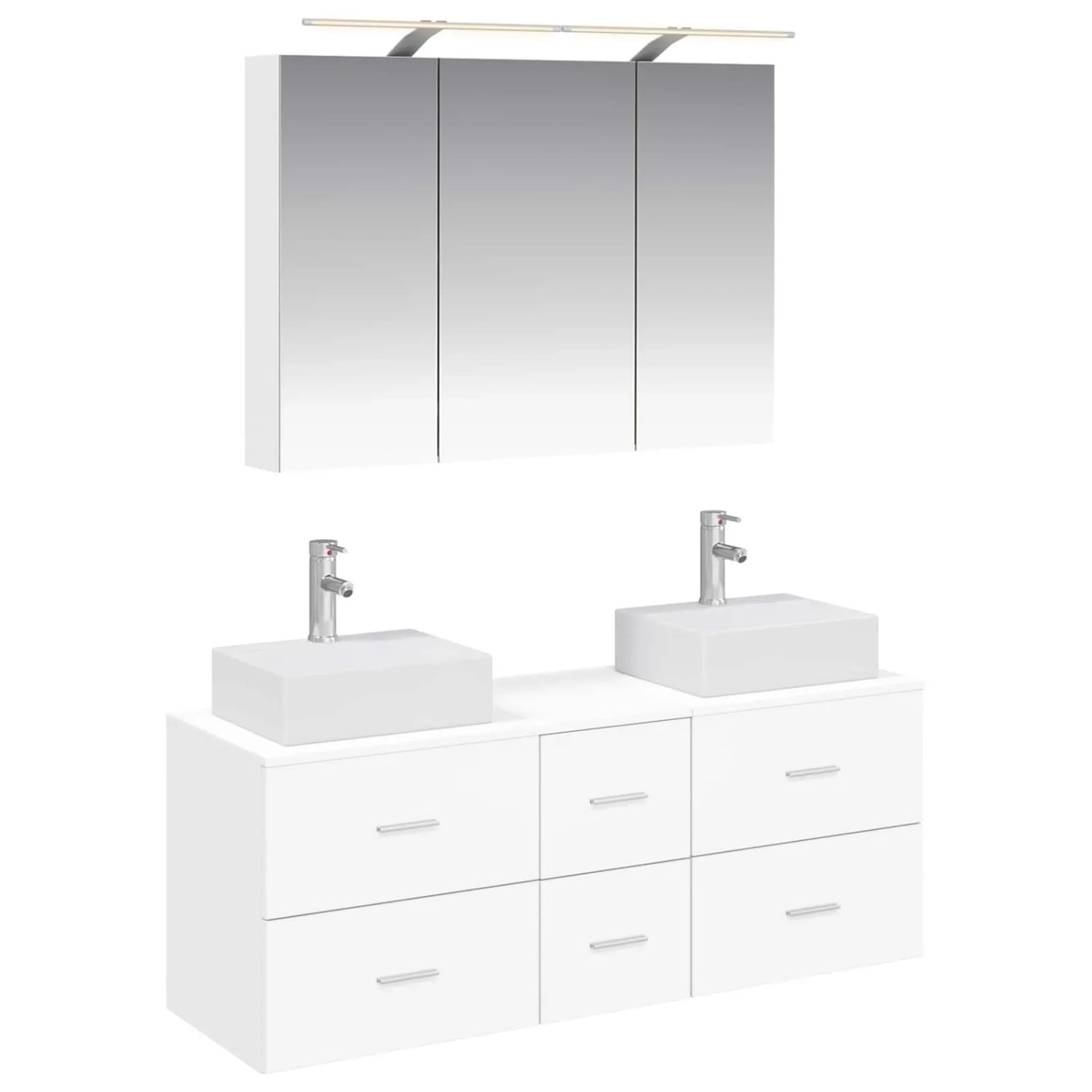 vidaXL Badezimmermöbel-Set 4-Tlg Weiß Ingenieurholz und Glas 3406815
