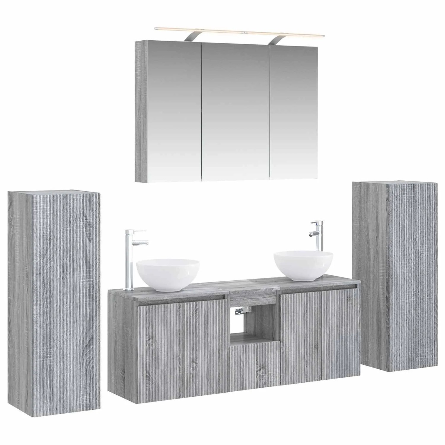 vidaXL Badezimmermöbel-Set 6-Tlg Grau Sonoma Ingenieurholz und Glas 3407148