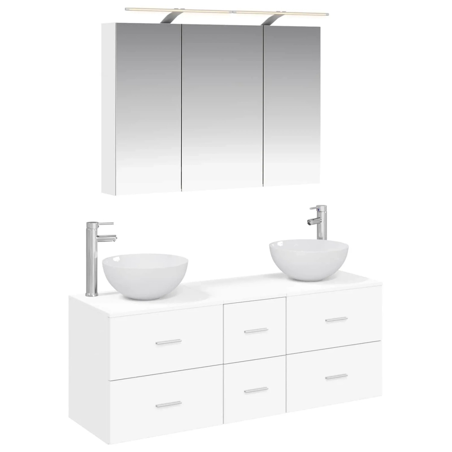 vidaXL Badezimmermöbel-Set 4-Tlg Weiß Ingenieurholz und Glas 3406735