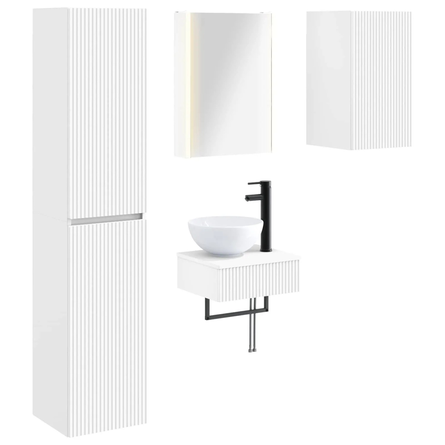 vidaXL Badezimmermöbel-Set 5-Tlg Weiß Ingenieurholz und Glas 3407255