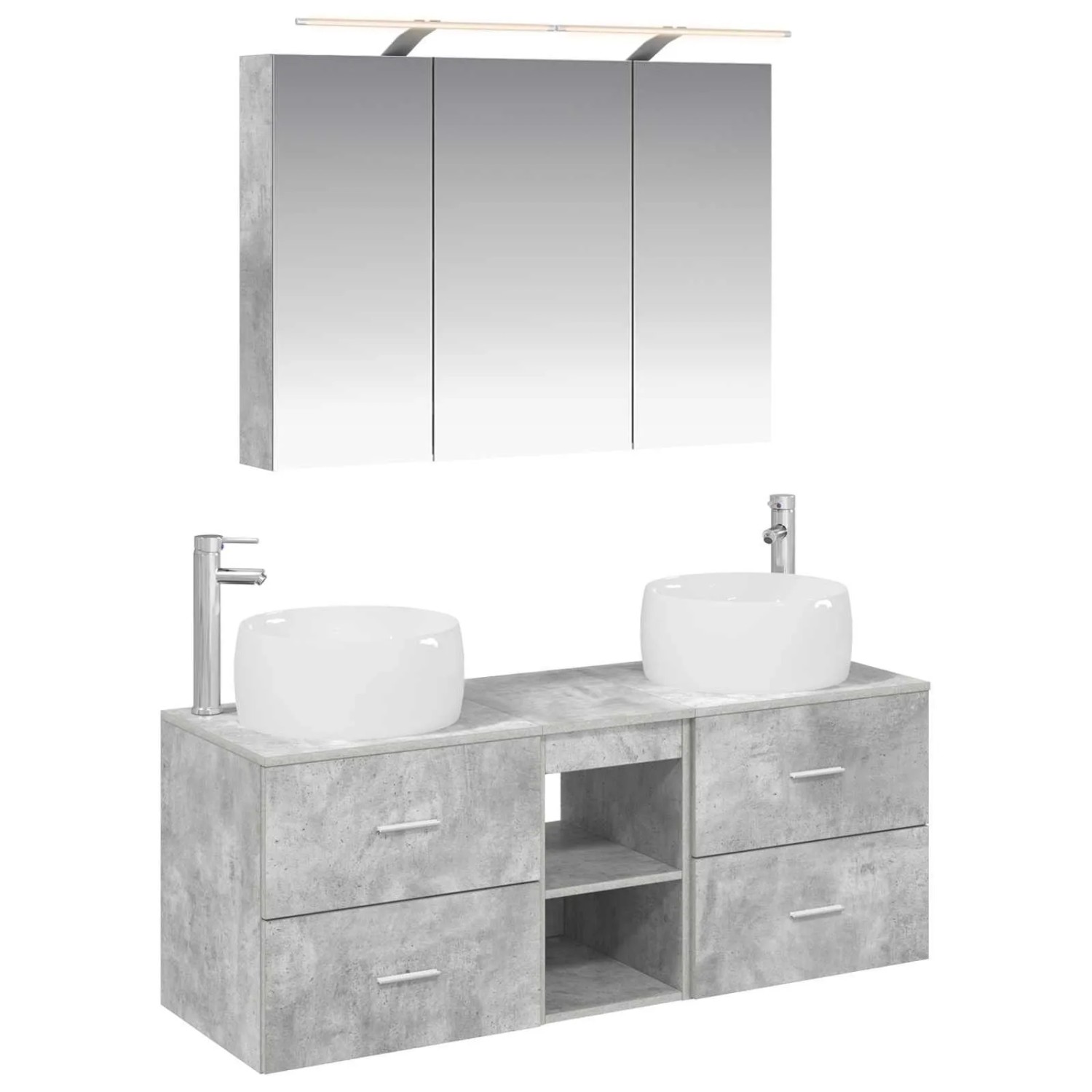 vidaXL Badezimmermöbel-Set 4-Tlg Betongrau Ingenieurholz und Glas 3407018