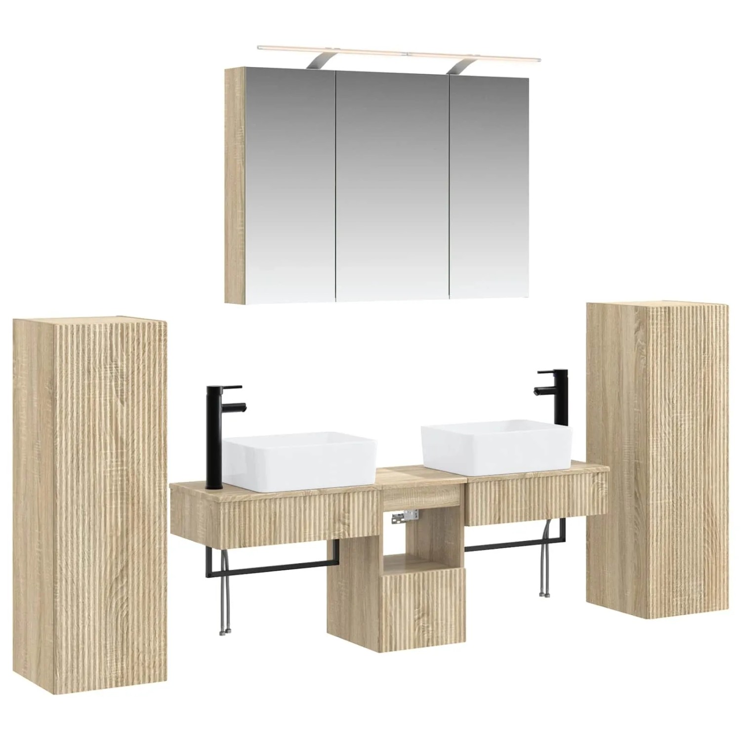 vidaXL Badezimmermöbel-Set 6-Tlg Sonoma-Eiche Ingenieurholz und Glas 3407129