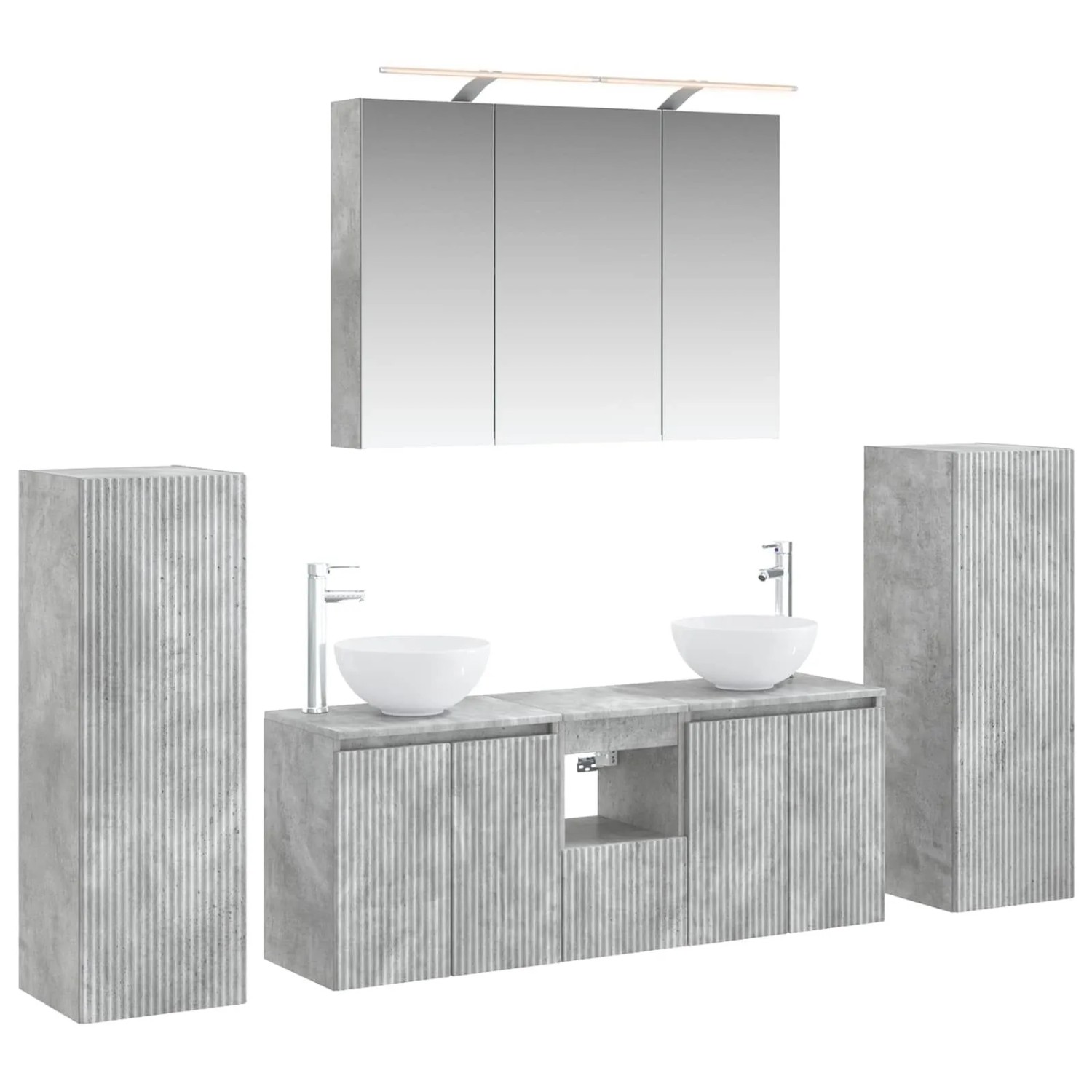 vidaXL Badezimmermöbel-Set 6-Tlg Betongrau Ingenieurholz und Glas 3407146