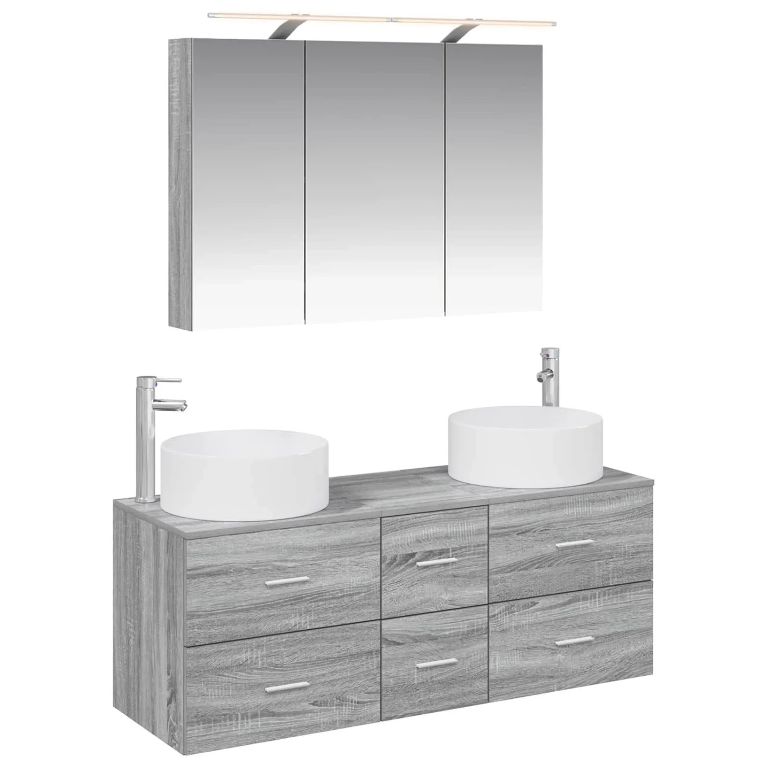 vidaXL Badezimmermöbel-Set 4-Tlg Grau Sonoma Ingenieurholz und Glas 3407100
