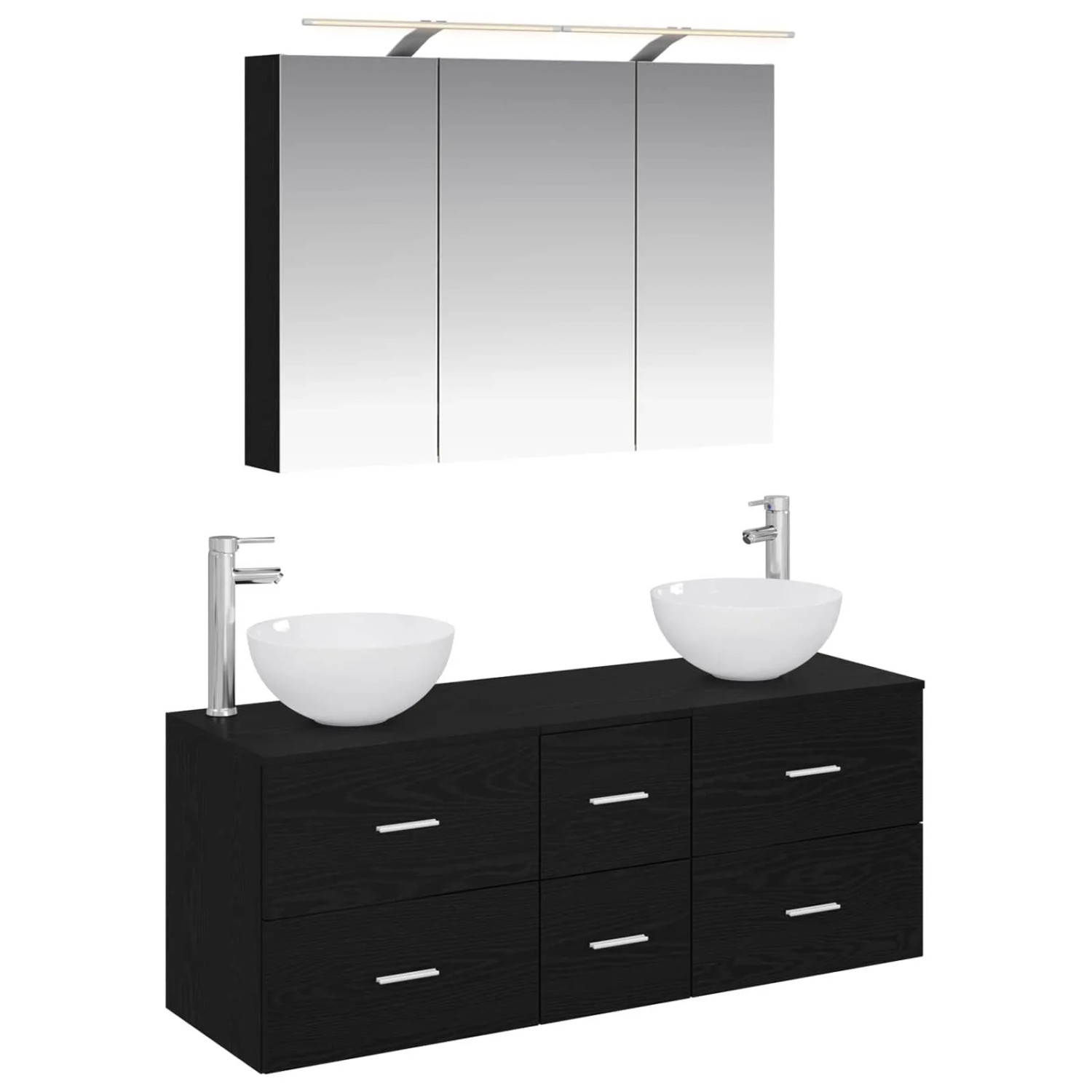 vidaXL Badezimmermöbel-Set 4-Tlg Schwarze Eiche Ingenieurholz und Glas 3406736