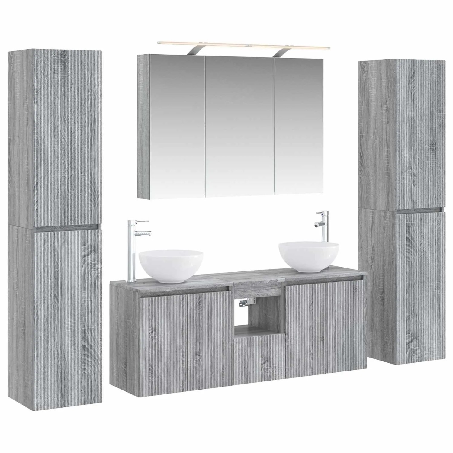 vidaXL Badezimmermöbel-Set 6-Tlg Grau Sonoma Ingenieurholz und Glas 3407212