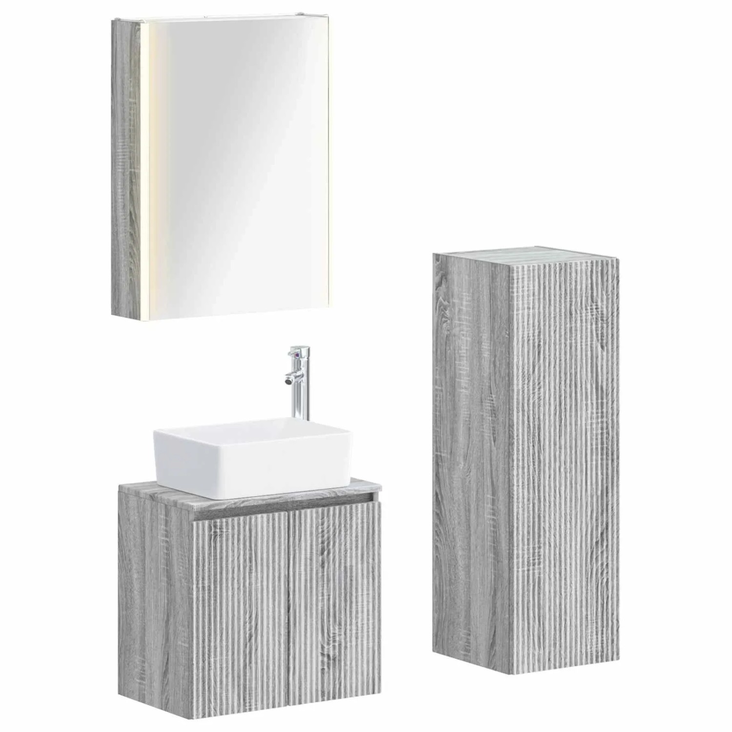 vidaXL Badezimmermöbel-Set 4-Tlg Grau Sonoma Ingenieurholz und Glas 3407452