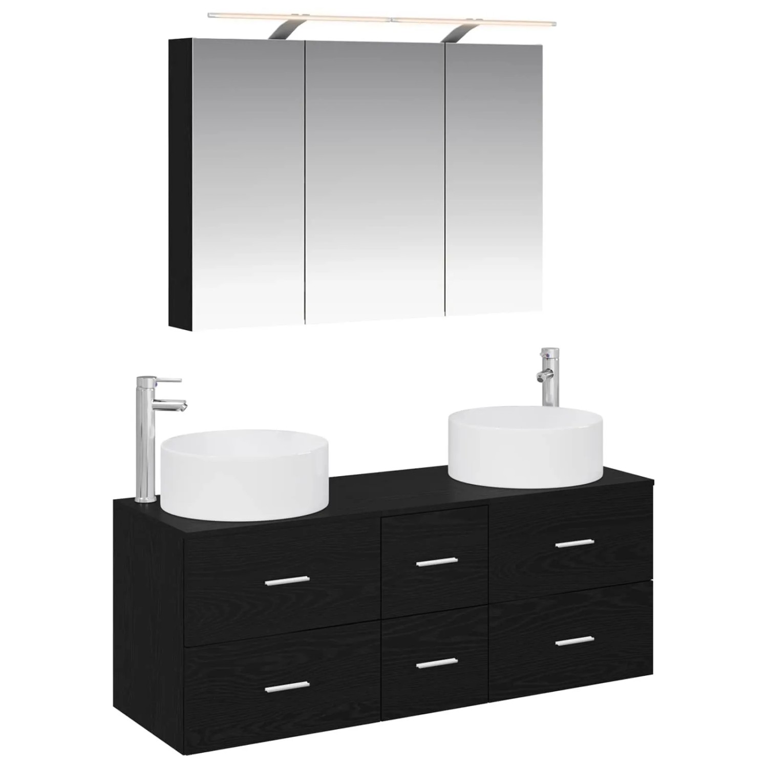vidaXL Badezimmermöbel-Set 4-Tlg Schwarze Eiche Ingenieurholz und Glas 3407096