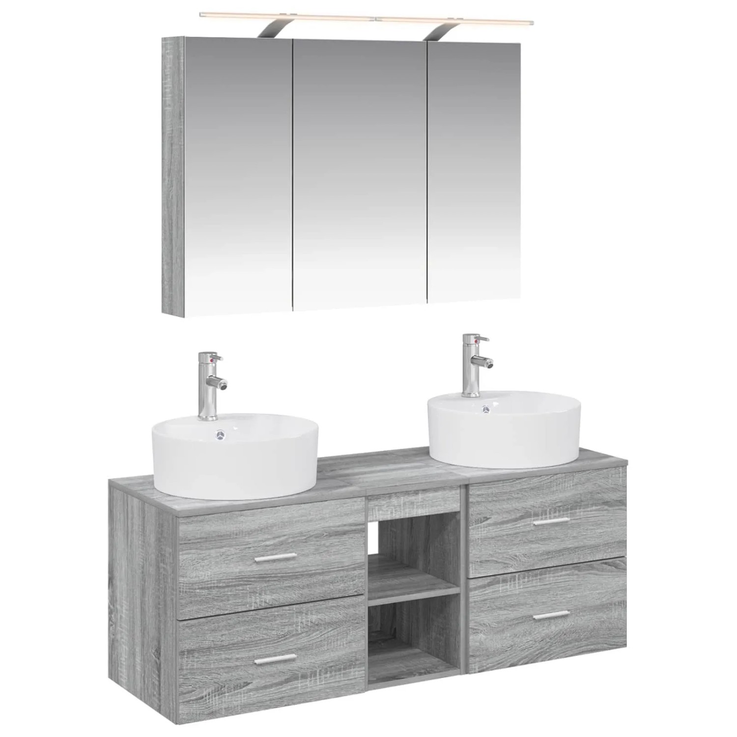 vidaXL Badezimmermöbel-Set 4-Tlg Grau Sonoma Ingenieurholz und Glas 3406900