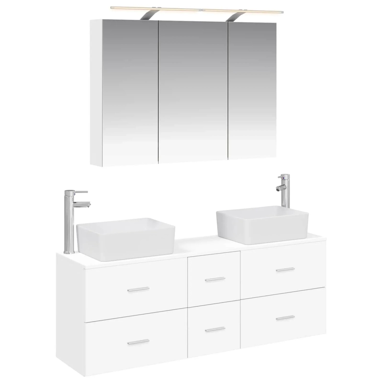 vidaXL Badezimmermöbel-Set 4-Tlg Weiß Ingenieurholz und Glas 3406855