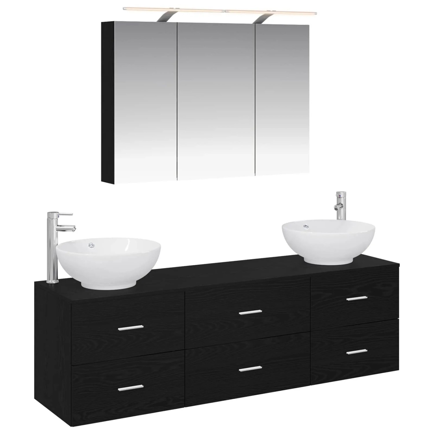 vidaXL Badezimmermöbel-Set 4-Tlg Schwarze Eiche Ingenieurholz und Glas 3406936